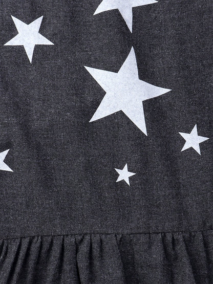 Girls Cotton Melange Starry Dress Dark Grey – Comfortable Kids Dress – Kids Daywear Sets on Brown Living™. SKU: PG096_1. Img 3.