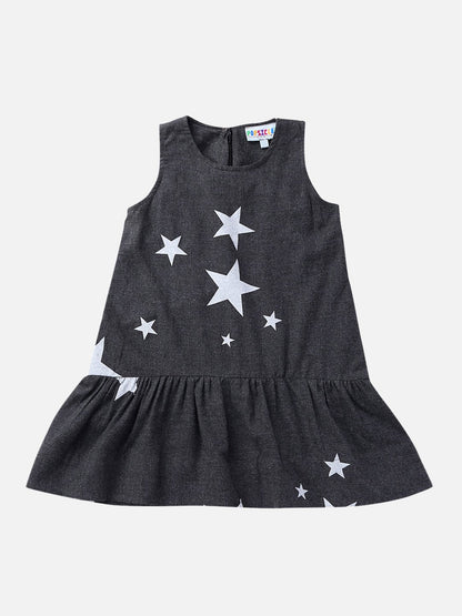 Girls Cotton Melange Starry Dress Dark Grey – Comfortable Kids Dress – Kids Daywear Sets on Brown Living™. SKU: PG096_1. Img 1.