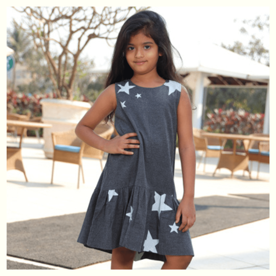 Girls Cotton Melange Starry Dress Dark Grey – Comfortable Kids Dress – Kids Daywear Sets on Brown Living™. SKU: PG096_1. Img 5.