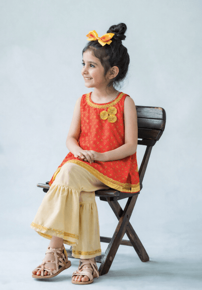 Girls cotton silk Kurta with linen gharara set for Kids – Kids Daywear Sets on Brown Living™. SKU: PG144_1. Img 7.