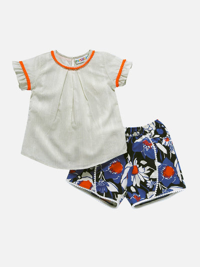 Girls Frost Top & Short Set White & Blue – Regular Fit Summer Outfit – Kids Daywear Sets on Brown Living™. SKU: PG120_1. Img 1.