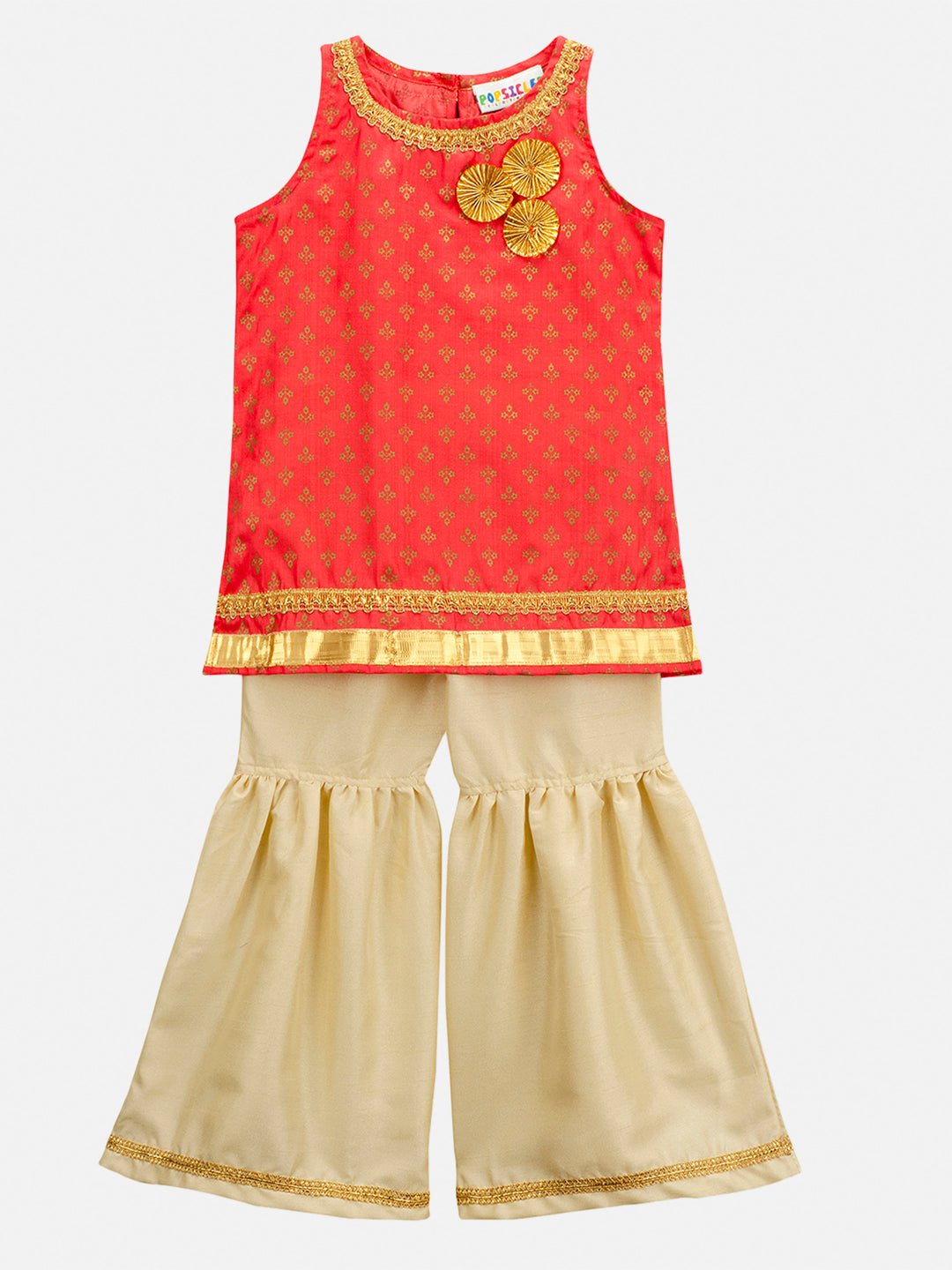 Girls Linen Kurta With Gharara Set for Kids – Kids Daywear Sets on Brown Living™. SKU: PG144_1. Img 1.