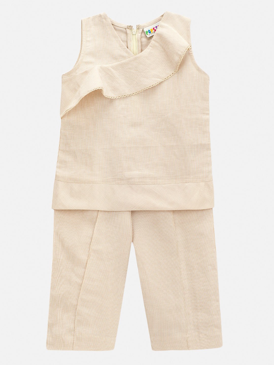 Girls Linen Modish Beige Pants & Top Set – Kids Daywear Sets on Brown Living™. SKU: PG153_1. Img 1.