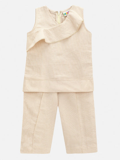Girls Linen Modish Beige Pants & Top Set – Kids Daywear Sets on Brown Living™. SKU: PG153_1. Img 1.