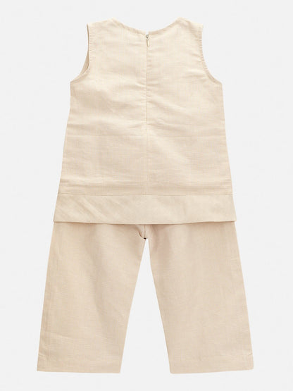 Girls Linen Modish Beige Pants & Top Set – Kids Daywear Sets on Brown Living™. SKU: PG153_1. Img 2.