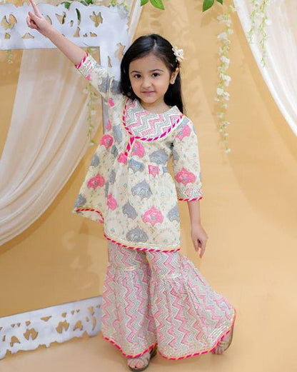 Girls Pure Cotton Jaipur Block Printed Festive Suit Sets - Pink | Verified Sustainable by Brown Living™