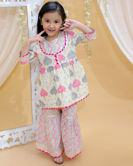 Girls Pure Cotton Jaipur Block Printed Festive Suit Sets - Pink | Verified Sustainable by Brown Living™