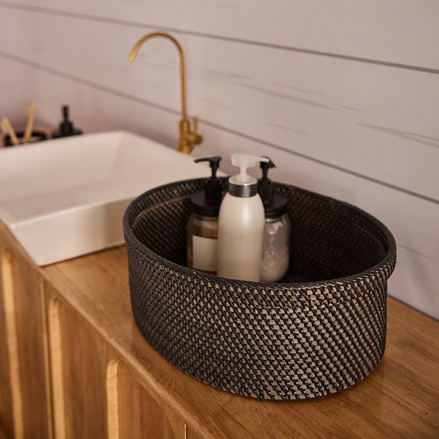 Giza Basket Black – Handmade Rattan, Eco - Friendly Storage & Home Decor – Home Decor on Brown Living™. SKU: GizaBasket. Img 2.