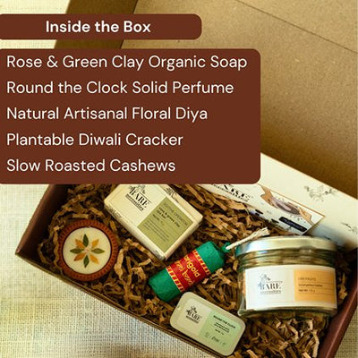 Glow & Pamper Diwali Skincare Gift Set for Women & Men | Handcrafted Luxury Diwali Gift Hamper – Gift Giving on Brown Living™. SKU: BNDG01. Img 2.