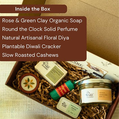 Glow & Pamper Diwali Skincare Gift Set for Women & Men | Handcrafted Luxury Diwali Gift Hamper – Gift Giving on Brown Living™. SKU: BNDG01. Img 2.