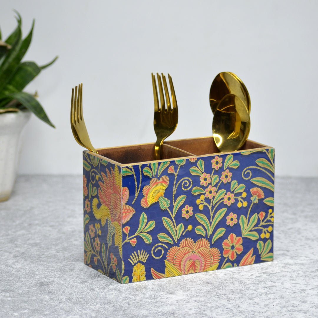 Gold Foil MDF Cutlery Holder – Kitchen Organizers by The Mohraj available on Brown Living™. Vibrant . SKU: MJ00091TAN. Img 3.