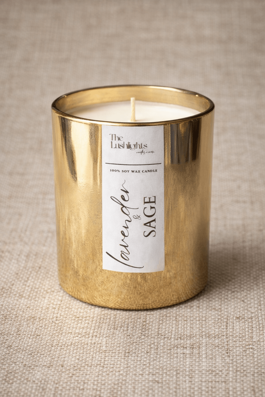 Gold Metallic Glass Candle Jar | Decorative Candle Container – Candles & Fragrances on Brown Living™. SKU: LUSH_0016. Img 1.