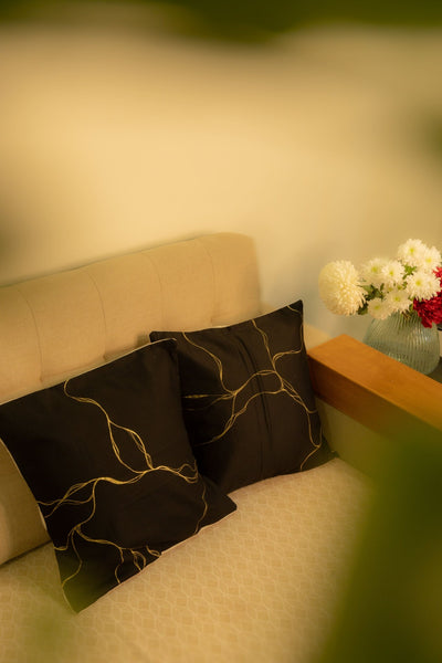 Golden Gilded Pillow Covers (Set of 4) 16 x 16 inches – Covers & Inserts on Brown Living™. SKU: C01. Img 3.