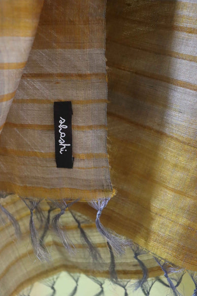 Golden Yellow Handcrafted Tassar Silk Stole| Elegant Fashion Accessory – Womens Scarf on Brown Living™. SKU: WS25ST02. Img 2.