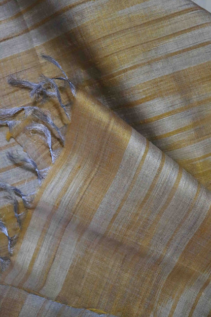 Golden Yellow Handcrafted Tassar Silk Stole| Elegant Fashion Accessory – Womens Scarf on Brown Living™. SKU: WS25ST02. Img 3.