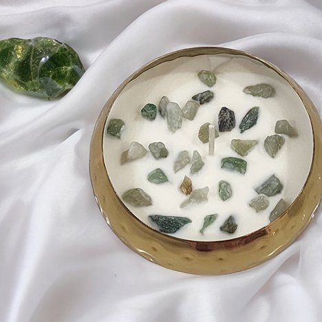 Green Aventurine Urli Hand Poured Soy Wax Candle - Pack of 1 | Verified Sustainable Candles & Fragrances on Brown Living™