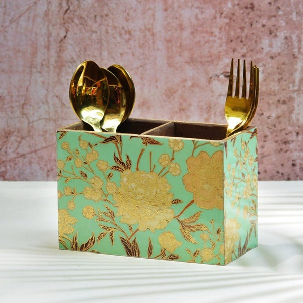 Green Floral MDF Cutlery Holder | Verified Sustainable by Brown Living™