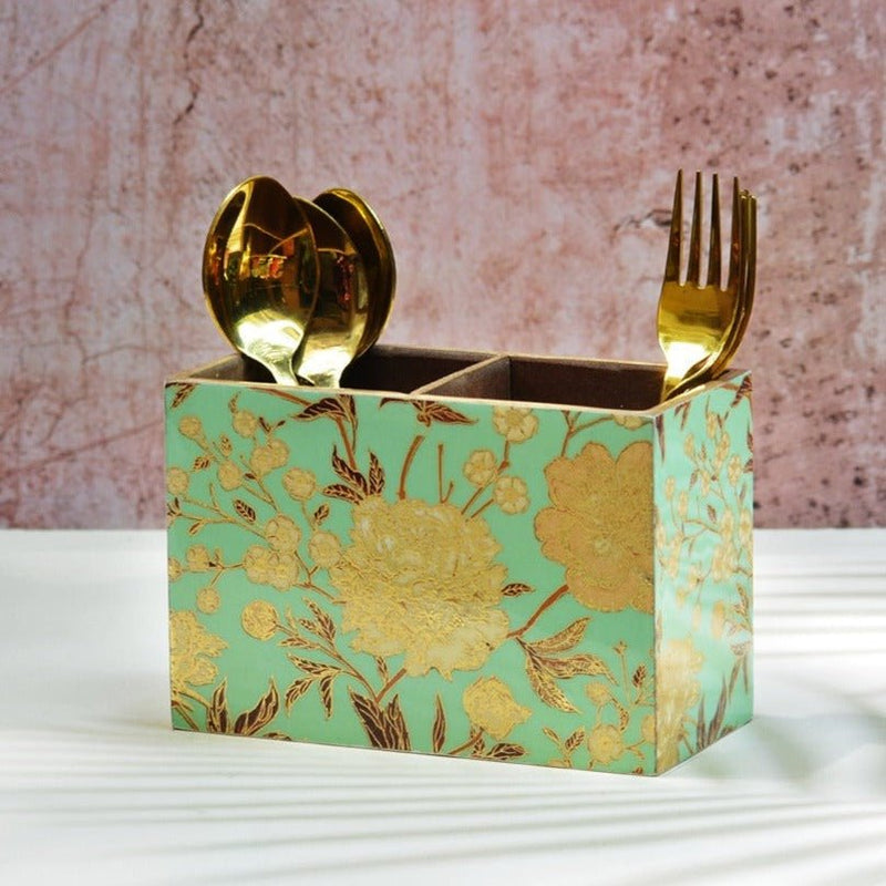 Green Floral MDF Cutlery Holder | Verified Sustainable Kitchen Organizers on Brown Living™