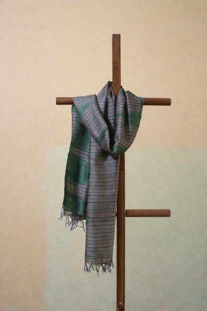 Green Handcrafted Tassar Silk Stole | Elegant Fashion Accessory – Womens Scarf on Brown Living™. SKU: WS25ST03. Img 1.