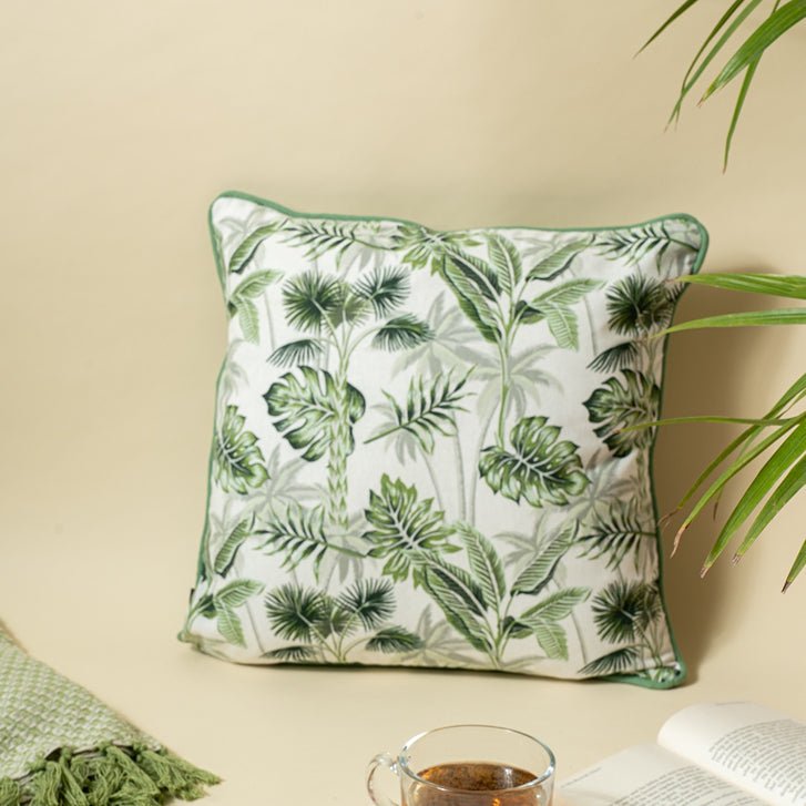 Green Leaf Printed Cushion Cover - Green | Verified Sustainable by Brown Living™