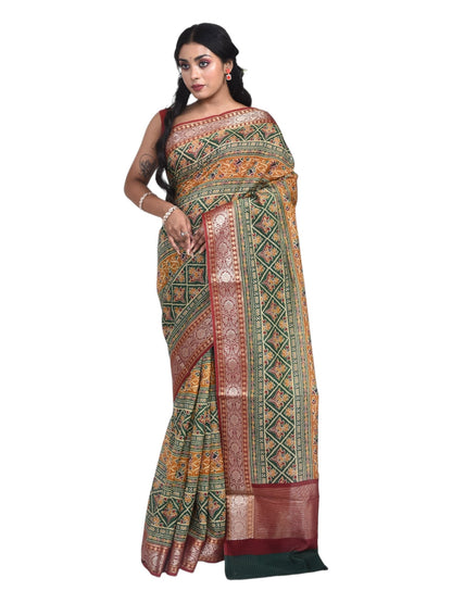 Green Maheshwari Design Linen Silk Saree – Womens Saree on Brown Living™. SKU: STRLINSAR21. Img 4.