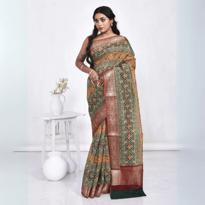 Green Maheshwari Design Linen Silk Saree – Womens Saree on Brown Living™. SKU: STRLINSAR21. Img 1.