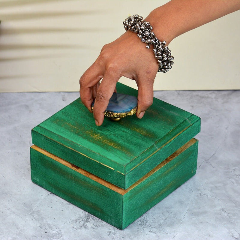 Green Mango Wood Box with Agare Knob | Verified Sustainable Organizers on Brown Living™