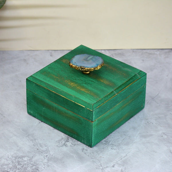 Green Mango Wood Box with Agare Knob | Verified Sustainable by Brown Living™