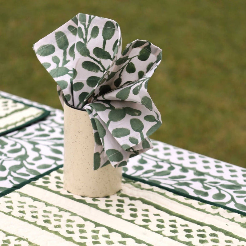 Green Organic Cotton Dinner Napkins - Set of 4 | Abstract Leaf Design | Verified Sustainable Table Linens on Brown Living™