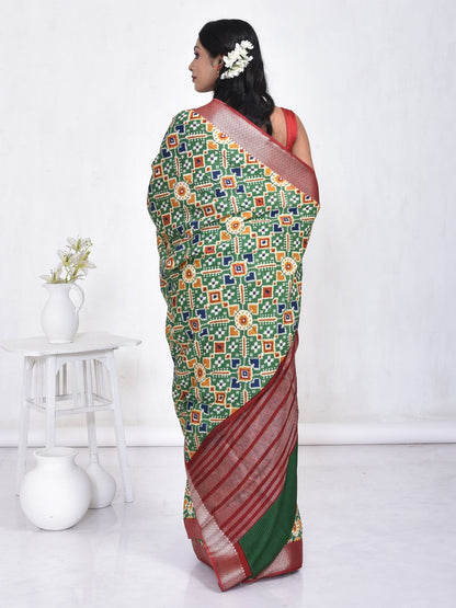 Green Patola Design Linen Silk Saree – Womens Saree on Brown Living™. SKU: STRLINSAR20. Img 8.