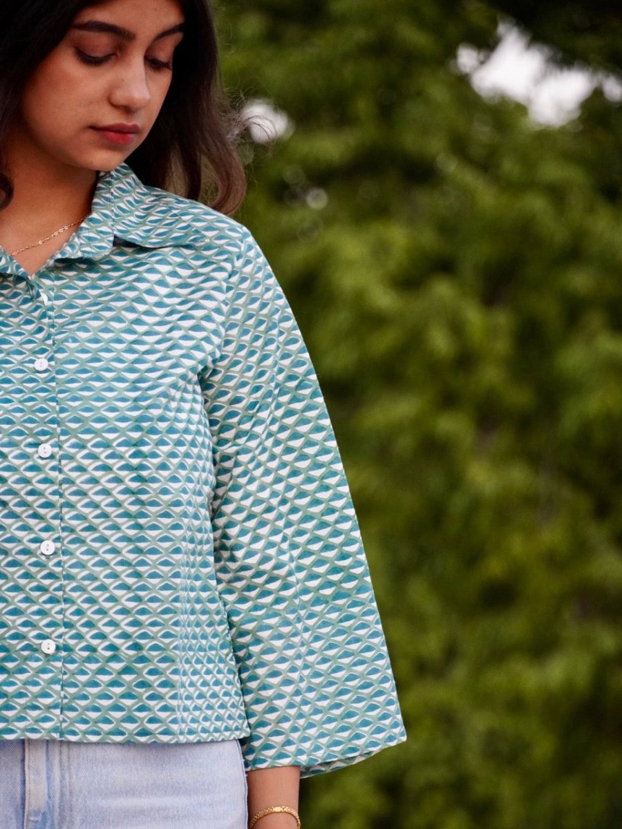 Green Peacock Shirt – Womens Shirt by Bloc'D by JBH available on Brown Living™. S . SKU: BCSW004S. Img 3.
