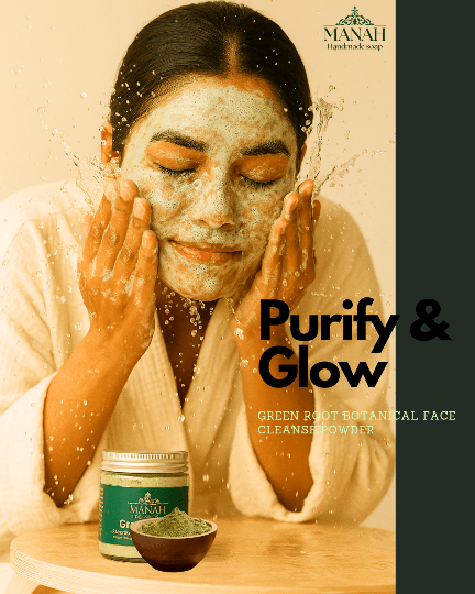 Green Root Facewash Powder – Face Wash by Manah Handmade Soap available on Brown Living™. . SKU: MFW1. Img 3.