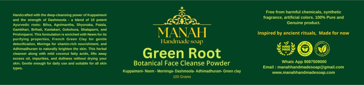Green Root Facewash Powder – Face Wash by Manah Handmade Soap available on Brown Living™. . SKU: MFW1. Img 2.