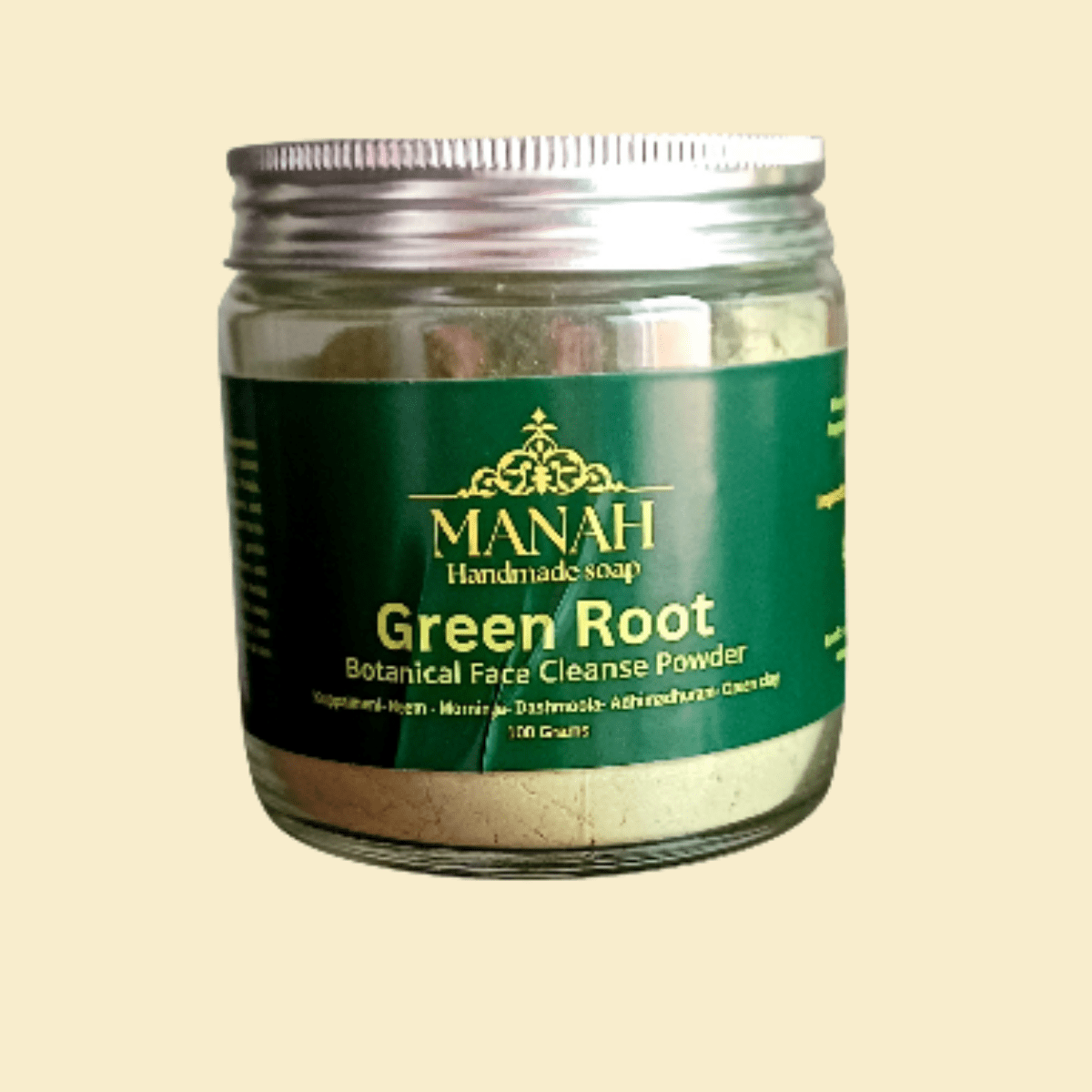 Green Root Facewash Powder – Face Wash by Manah Handmade Soap available on Brown Living™. . SKU: MFW1. Img 1.