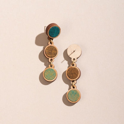 Green Shades Repurposed Fabric & Wood Adjustable Necklace Earrings Set – Womens Earrings on Brown Living™. SKU: JCC025. Img 5.