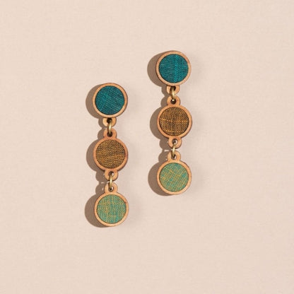 Green Shades Repurposed Fabric & Wood Adjustable Necklace Earrings Set – Womens Earrings on Brown Living™. SKU: JCC025. Img 4.
