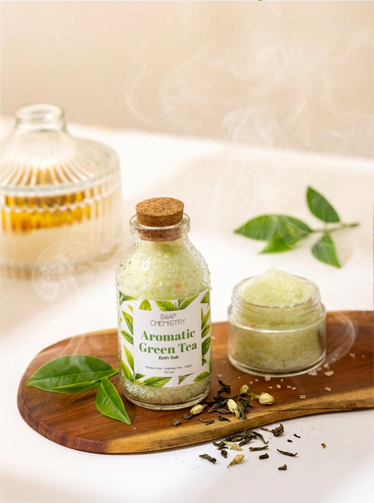 Green Tea Bath Salt 120g | Refreshing Aromatherapy Bath Soak – Bath Salt on Brown Living™. SKU: SC-35. Img 1.