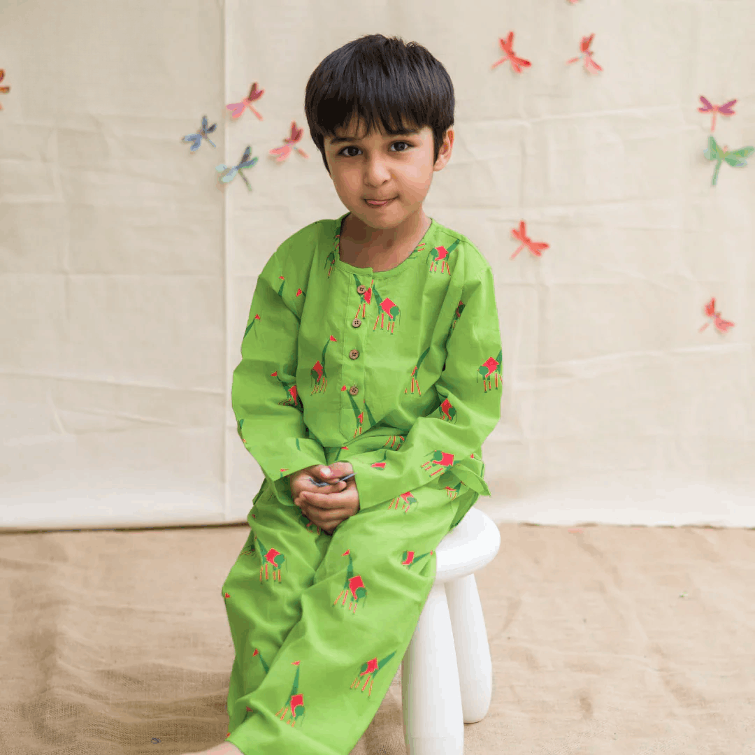Green Triangle - Unisex Kids Cotton Nightwear – Kids Pyjamas on Brown Living™. SKU: MITHNW-071-1. Img 1.