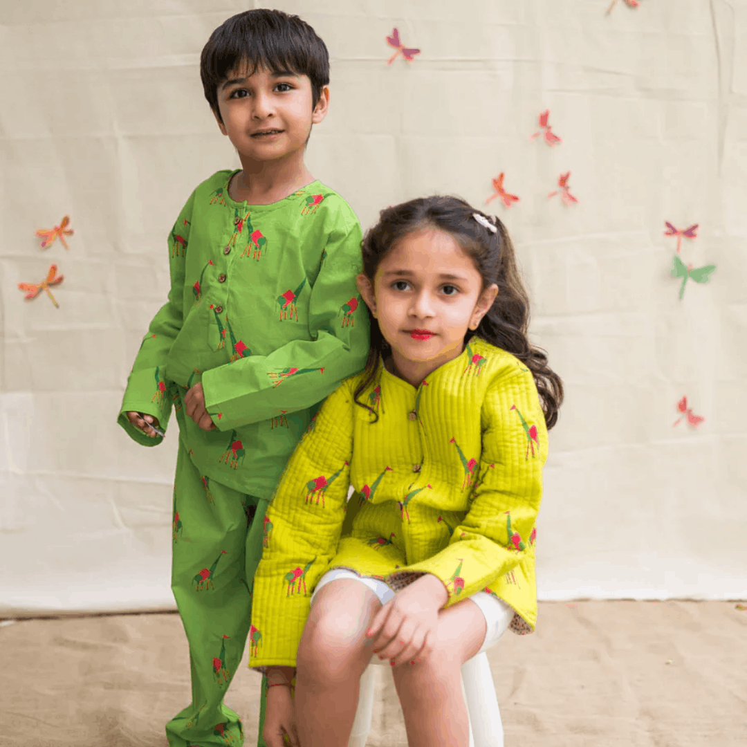 Green Triangle - Unisex Kids Cotton Nightwear – Kids Pyjamas on Brown Living™. SKU: MITHNW-071-1. Img 4.