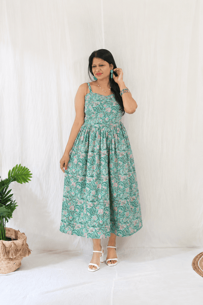Green Vanika Dress for Women | Comfortable Everyday Cotton Dress – Womens Dress on Brown Living™. SKU: JUL25-GSD-FGEJ-SG-1. Img 1.