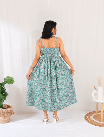 Green Vanika Dress for Women | Comfortable Everyday Cotton Dress – Womens Dress on Brown Living™. SKU: JUL25-GSD-FGEJ-SG-1. Img 2.