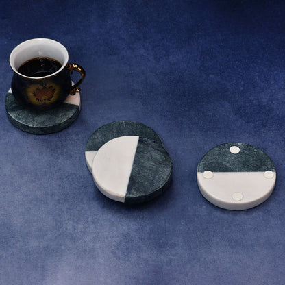 Green White Indian Round Marble Coasters (Set of 4) | Verified Sustainable by Brown Living™
