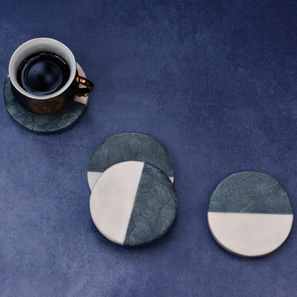 Green White Indian Round Marble Coasters (Set of 4) | Verified Sustainable by Brown Living™