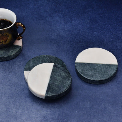 Green White Indian Round Marble Coasters (Set of 4) | Verified Sustainable by Brown Living™