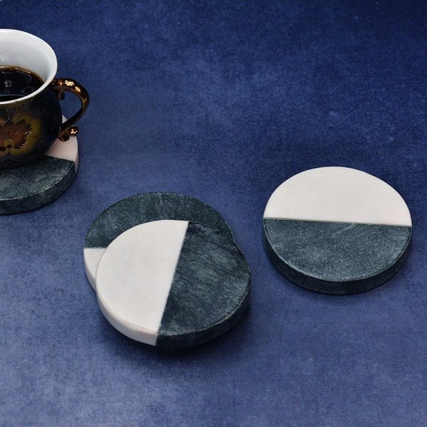 Green White Indian Round Marble Coasters (Set of 4) | Verified Sustainable Coasters on Brown Living™