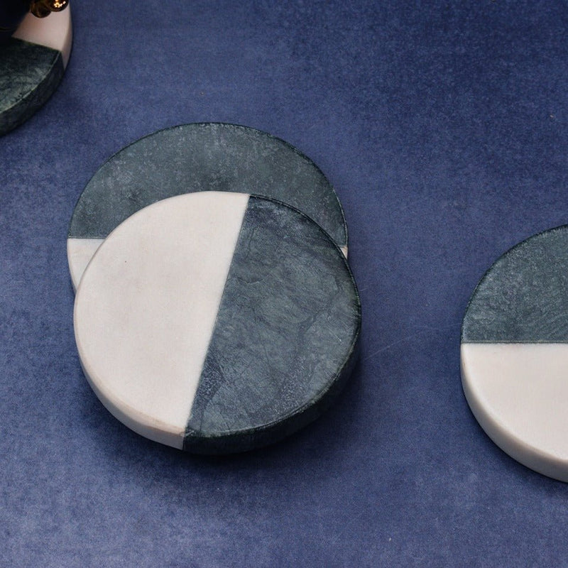 Green White Indian Round Marble Coasters (Set of 4) | Verified Sustainable Coasters on Brown Living™