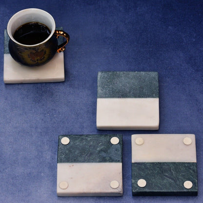 Green White Indian Square Marble Coasters (Set of 4) | Verified Sustainable by Brown Living™