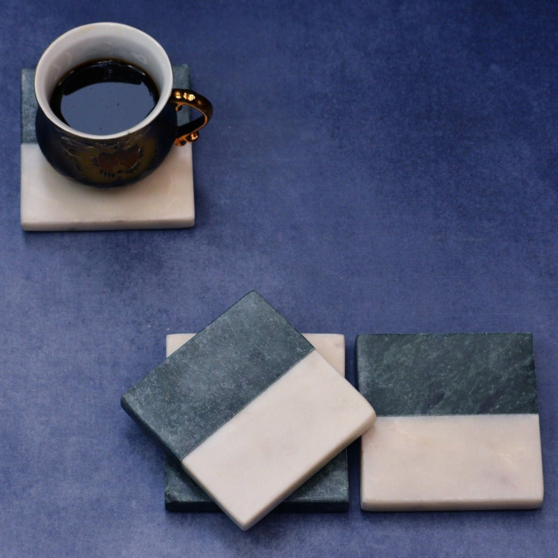 Green White Indian Square Marble Coasters (Set of 4) | Verified Sustainable Coasters on Brown Living™