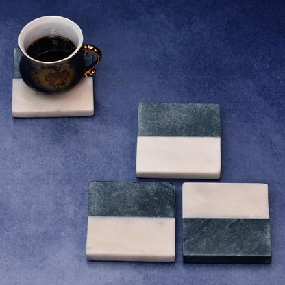 Green White Indian Square Marble Coasters (Set of 4) | Verified Sustainable by Brown Living™