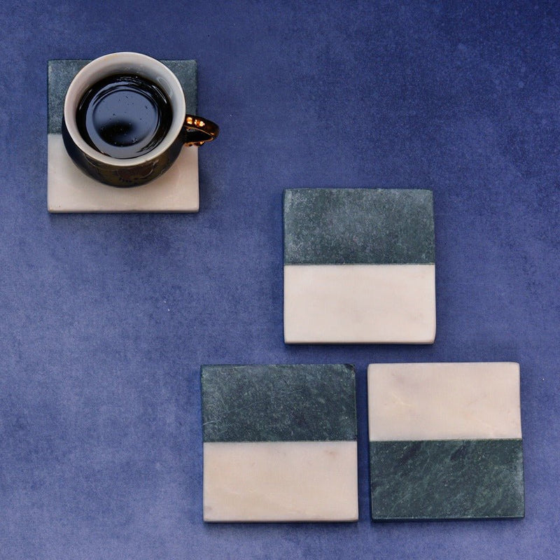 Green White Indian Square Marble Coasters (Set of 4) | Verified Sustainable Coasters on Brown Living™